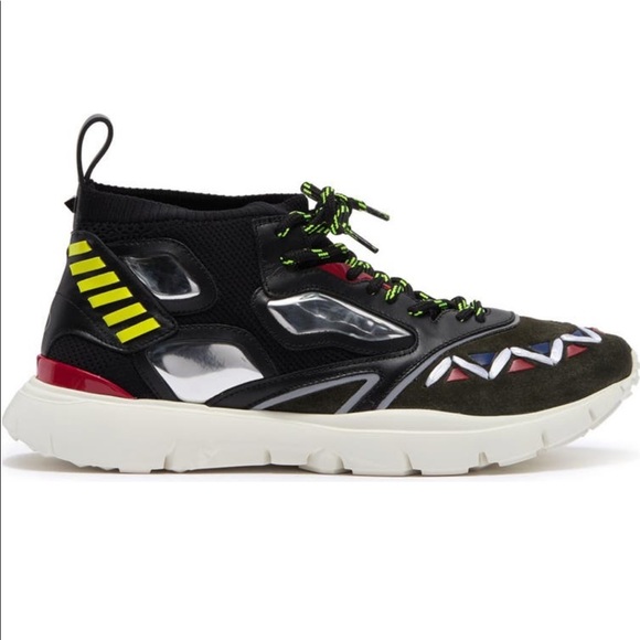 Valentino Geo Design Leather Overlay Mesh Sneaker - Picture 2 of 6